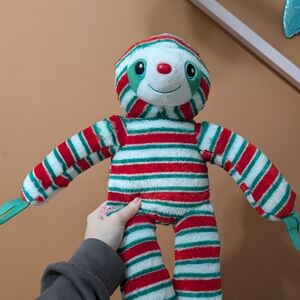 Striped Red and Green Plush Sloth Toy
